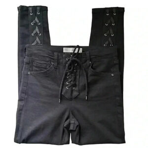 Topshop Moto Skinny Jeans Jamie High Rise Lace Up Ankle Crop Black  Size 26